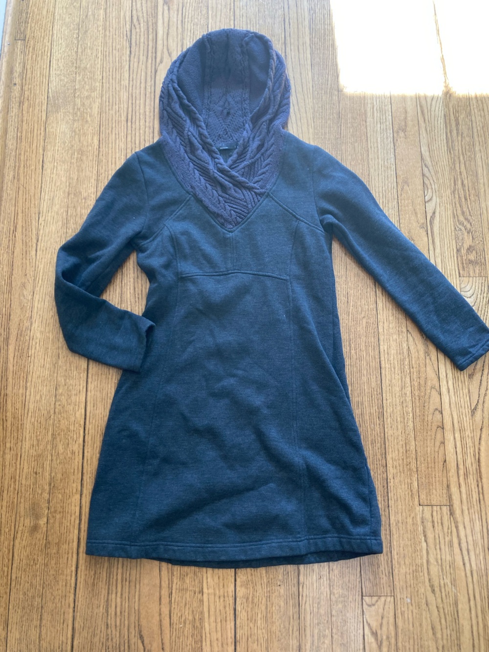 Prana Grey Hooded Cable-Knit Sweater Tunic